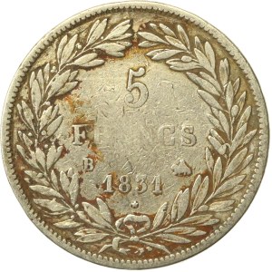 Francia, Luigi Filippo I, 5 franchi 1831, Rouen (590)