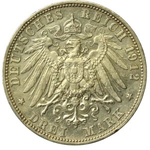 Nemecko, Bavorsko, Otto, 3 marky 1912 D, Mníchov (592)