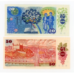 Czechoslovakia, set of 1988 20-koruna and 1987 50-koruna stamps. 2 pieces total. (324)