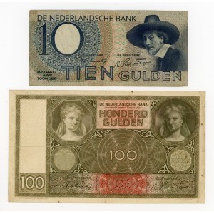 Nizozemsko, sada 100 guldenů z roku 1942 a 10 guldenů z roku 1944. Celkem 2 ks. (327)