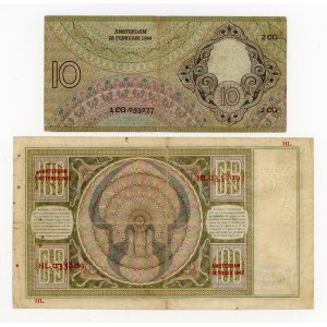 Nizozemsko, sada 100 guldenů z roku 1942 a 10 guldenů z roku 1944. Celkem 2 ks. (327)