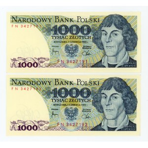 Polská lidová republika, sada 1 000 zlotých z roku 1982, FN. Celkem 2 ks. Po sobě jdoucí čísla (437)
