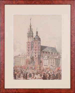 Juliusz KOSSAK (1824 - 1899), Stanisław TONDOS (1854 - 1917), Kościół Mariacki w Krakowie z serii „Klejnoty miasta Krakowa”, 1886