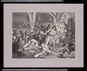 wg - Jan MATEJKO (1838 - 1893), Józef CHOLEWIŃSKI, Zamach w Rogoźnie 1876 na Króla Przemysława II, z „Album Jana Matejki”, 1873-1876