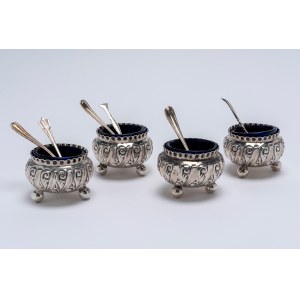 Set of four salt shakers, England, Sheffield, 1897–98