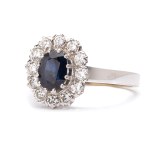 Ring with a sapphire and diamonds, late 20th century