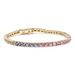 A tennis shoe made of colorful sapphires from the early 21st century.
