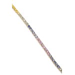 A tennis shoe made of colorful sapphires from the early 21st century.