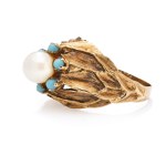 Ring with a pearl and turquoise stones, second half of the 20th century, Warsaw