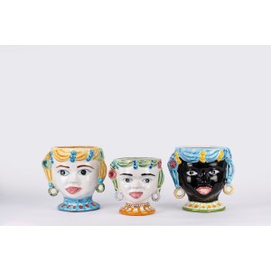 Three polychrome ceramic planters in the shape of a Moor, from the Solimene Vietri factory