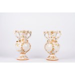 Pair of two-handled vases in white porcelain decorated in polychrome, Bassano manufacture