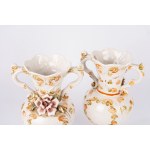 Pair of two-handled vases in white porcelain decorated in polychrome, Bassano manufacture