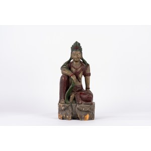 Polychrome wooden sculpture depicting a seated Buddha, 20th century