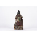 Polychrome wooden sculpture depicting a seated Buddha, 20th century