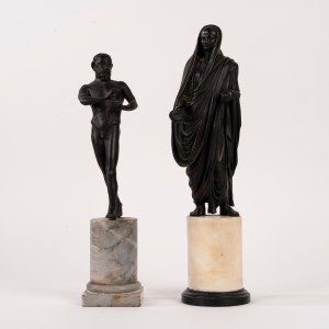 Two small bronzes depicting a satyr and a veiled male figure