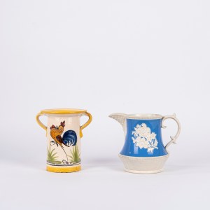 A majolica vase and jug