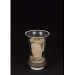 Frosted glass vase featuring a monochrome woman's face in relief, Art Deco