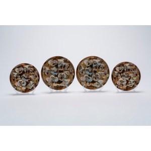 Set of two plates and two saucers made of Kutani porcelain, Japan, Taisho period–early Showa period, 1913–1930