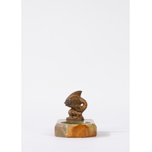 Onyx inkwell with a bronze fish