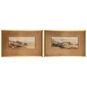 English School, 19th century, Two watercolors on paper depicting landscapes