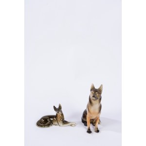 Lot consisting of two Royal Dux ceramic sculptures depicting dogs
