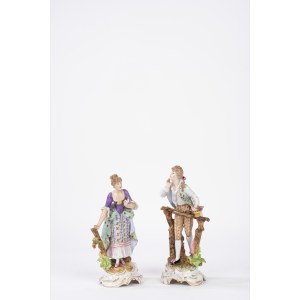 Pair of polychrome porcelain figurines, first half of the 20th century