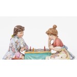 Polychrome porcelain sculpture group depicting chess players, first half of the 20th century