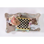 Polychrome porcelain sculpture group depicting chess players, first half of the 20th century