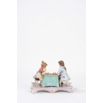Polychrome porcelain sculpture group depicting chess players, first half of the 20th century