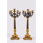 Pair of Empire-style candelabra in gilded bronze with a dark patina, 19th century