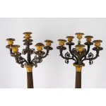 Pair of Empire-style candelabra in gilded bronze with a dark patina, 19th century