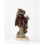 Polychrome Capodimonte porcelain sculpture group depicting a musician and a little beggar, 20th century