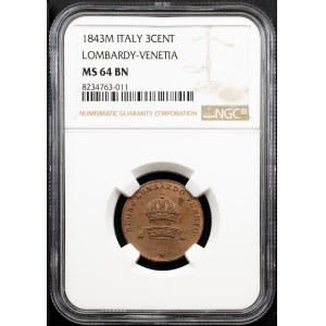 Ferdinand V., 3 Centesimi 1843, M, Milan