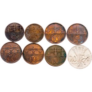 Czechoslovakia, Lot of 8 Coins 1923-1938