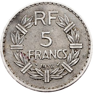 Francie, 5 franků, 1938, Paříž