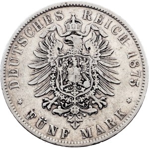 Germany, 5 Mark 1875, F, Stuttgart