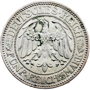 Německo, 5 říšských marek, 1927, J, Hamburk