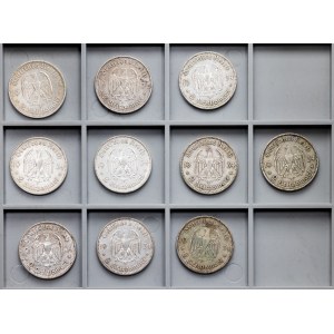 Germany, 2 Reichsmark (10x) 1934, A, E, D, J, F