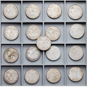 Germany, 2 Reichsmark (17x) 1937, A, D, F, J, E