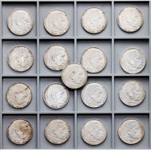 Germany, 2 Reichsmark (17x) 1937, A, D, F, J, E