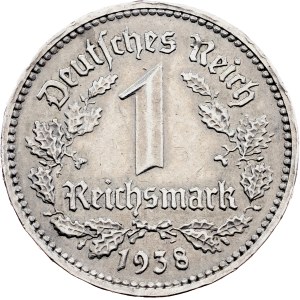 Nemecko, 1 ríšska marka z roku 1938, F, Stuttgart