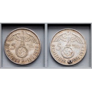 Niemcy, 5 marek Rzeszy (2 szt.) 1938, E, J