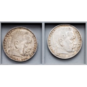 Niemcy, 5 marek Rzeszy (2 szt.) 1938, E, J