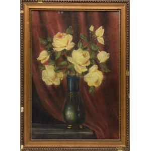 Artista sconosciuto, XX secolo, Rose gialle in un vaso