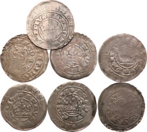 Karel IV. 1346-1378. - pražské groše neurčené různé varianty znamének, zajímavé excentrické ražby, 7 ks