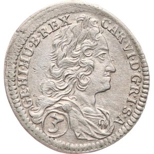 Carlo VI, 1711-1740. - 3 krejcar, 1730, senza marchio, coniata a Breslavia, MKČ‑1932, Her.‑829, patina