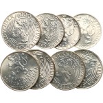 Complete set of commemorative coins from 1947–1951: 3 x 50 Kčs, 5 x 100 Kčs, 8 coins total.