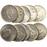 100 Kčs 1948 (600th anniversary of Charles University) (4x), 100 Kčs 1949 (700th anniversary of mining rights in Jihlava) (4x), 100 Kčs 1951 (30th anniversary of the founding of the Communist Party of Czechoslovakia) (2x), 10 pieces in total.