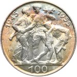 100 Kčs, 1955, var. a (10th anniversary of the liberation of Czechoslovakia), rainbow patina, no hairline scratches