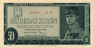 50 Kčs 3. 7. 1948, série A10, B-81b, nepatrný náznak přeložení